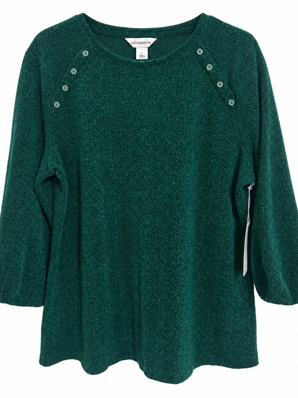 Liz Claiborne Emerald Green Button-Shoulder Women's Sweatshirt, Size Large NWT